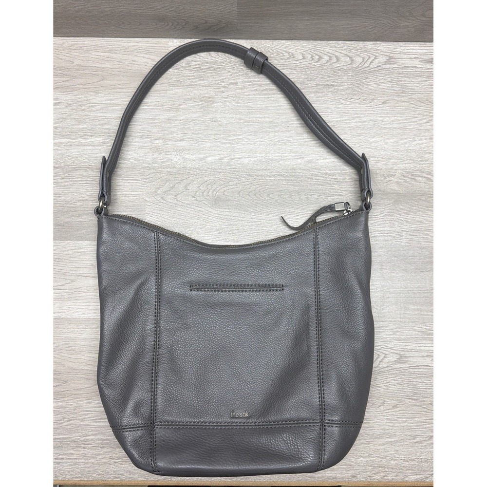 The SAK Sequoia Pebbled Grey Leather Hobo Slouch Shoulder Bag Very Nice